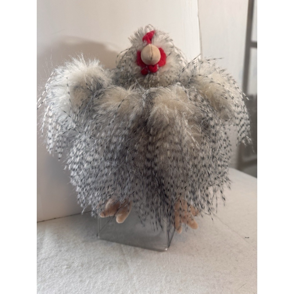 Way To Celebrate Plush Rooster Basket Easter Shaggy Fluffy Gray 11" RARE NWOT